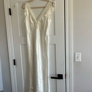 Vintage Oscar de la Renta ivory V-Neck Ruffle Strap Midi Slip Dress